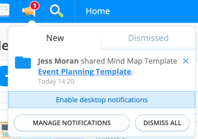 Notification regarding template sharing is shown.