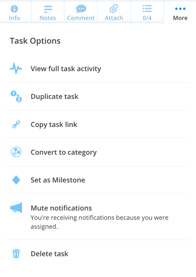 select 'Convert to category' to convert your task into a category.