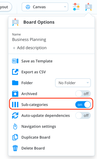Enabled sub categories in your board options.