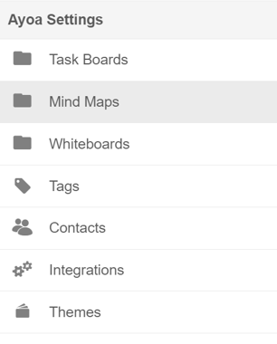 View of Ayoa settings with selected Mind Map section.