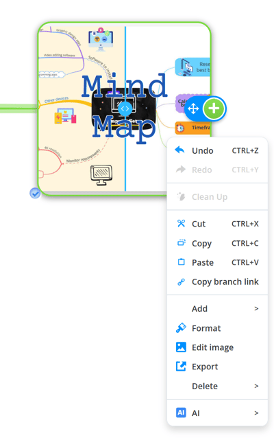 Right click the mind maps central idea to open the context menu