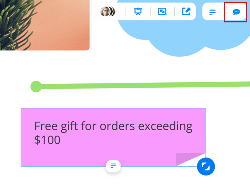 Click on the whiteboard element and a note speech bubble in the top right corner of the app.
