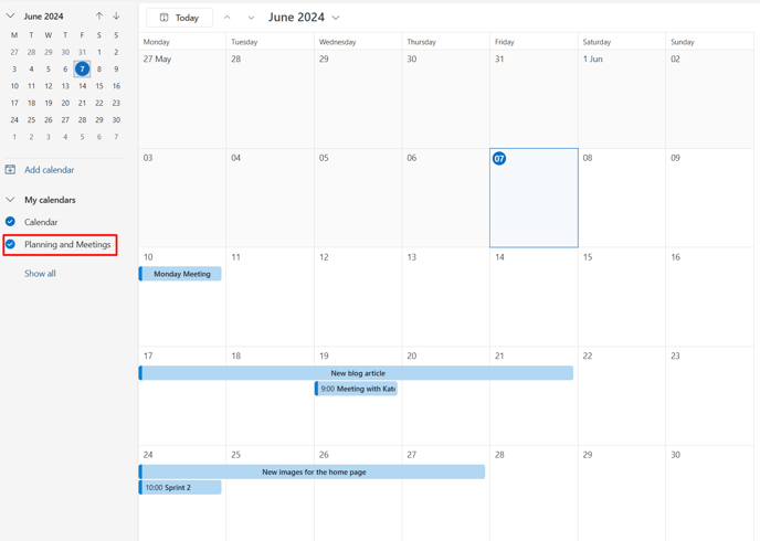View of the Outlook Calendar with the Ayoa tasks.