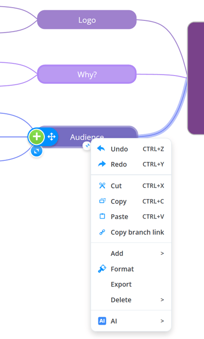 Opening context menu on the selected branches.