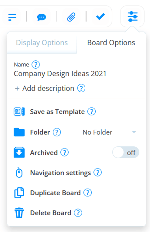 Board options menu