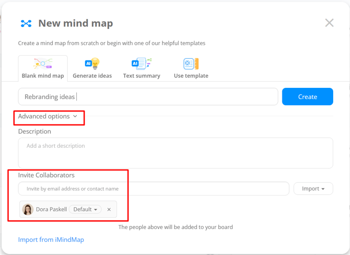  invite people to the new Mind Map under Advanced Options.