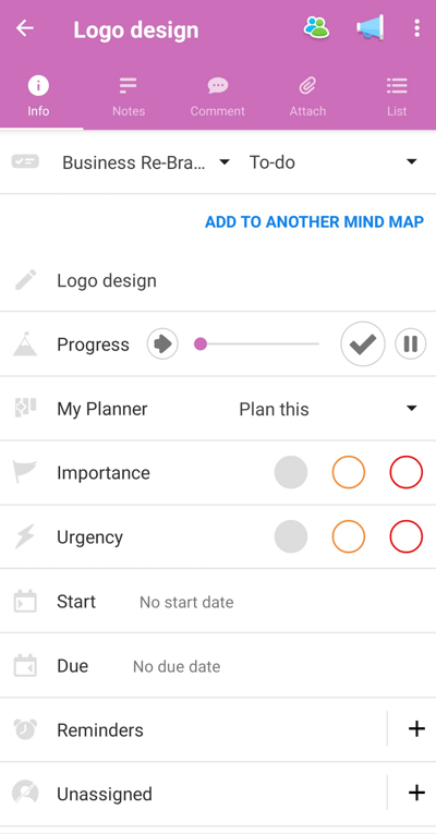 View of the task after pressing the task box in the Widget.