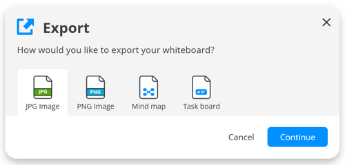 Export window with different export file types.