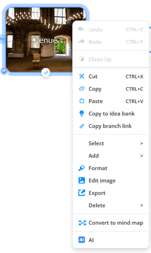 Context menu for the branch.