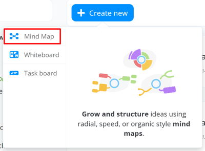 Click Create New then Mind Map to create an Ayoa Capture Map
