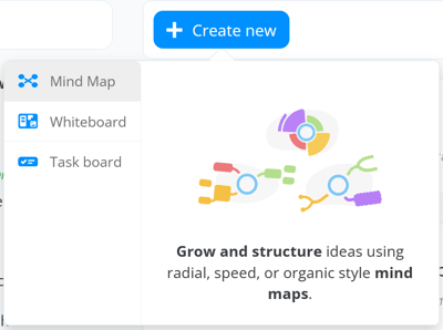 The +create new button with all the options.