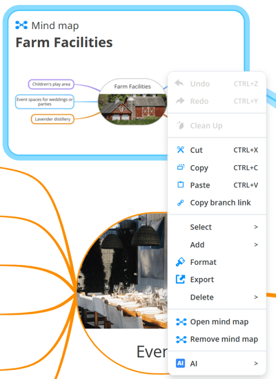 The context menu of the mind map preview