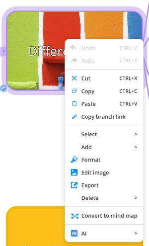 The context menu is opened on the branch. 