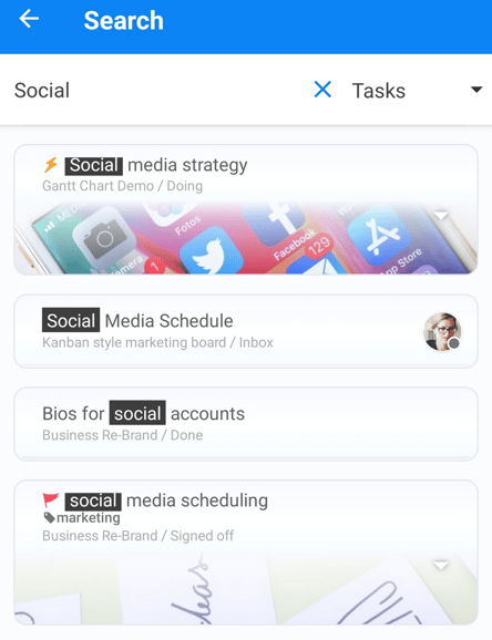Search results for tasks connected to word Social.