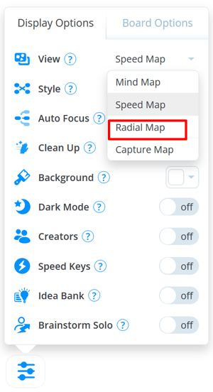 Selecting Radial map from the drop-down menu in Display Options.