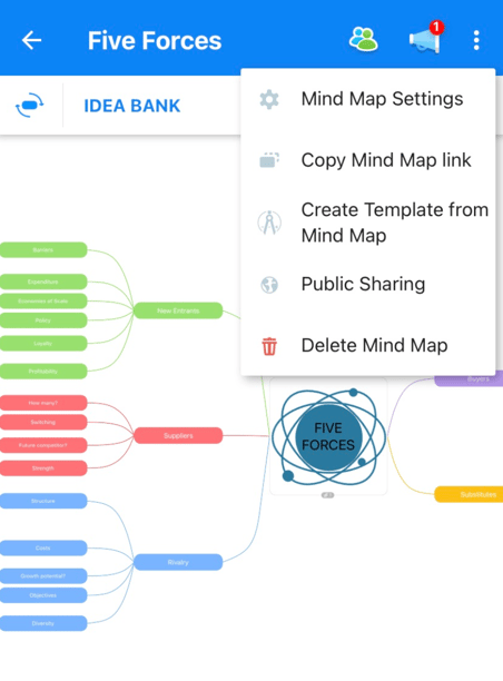 Tap the three dots menu and open the mind map settings