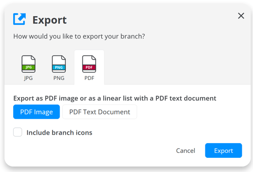 Selecting PDF export option.