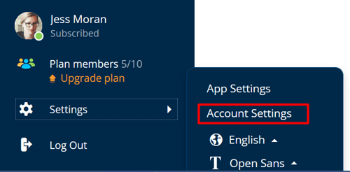 Selecting Account Settings from the menu.