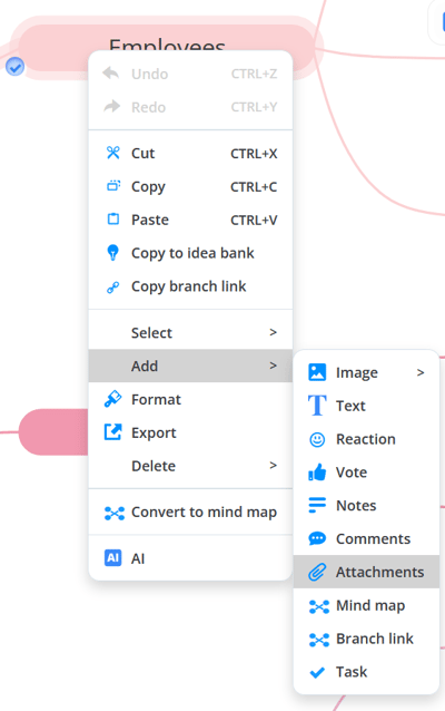 Right-clicking on the branch to open context menu and select the attachments.