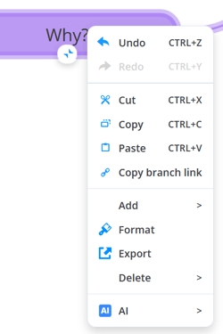 Right click on a mind map branch to open its contextual menu