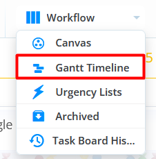 Gantt timeline selected from the drop-down menu.