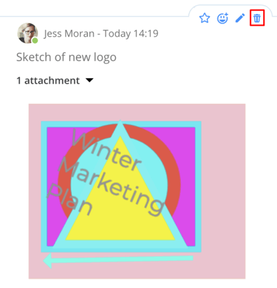 Selecting the trash icon to delete the sketch from the comment.