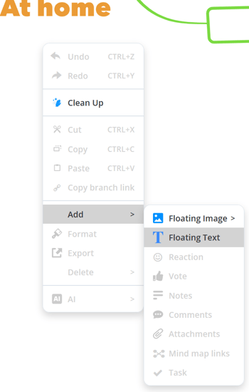 Context menu with selected Floating text.