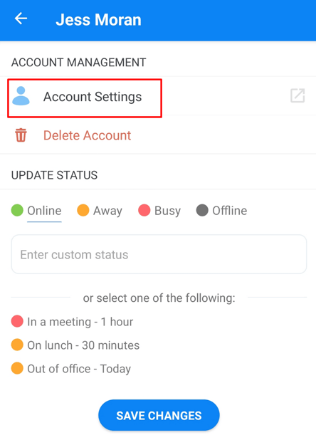 Settings with the Account Settings option selected.