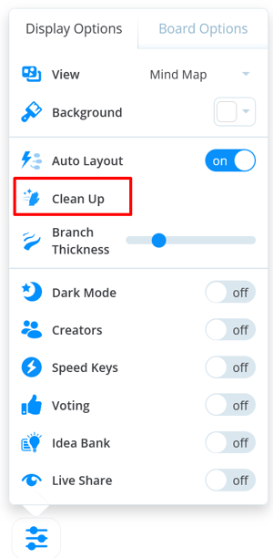 Selecting Clean Up in he Display Options