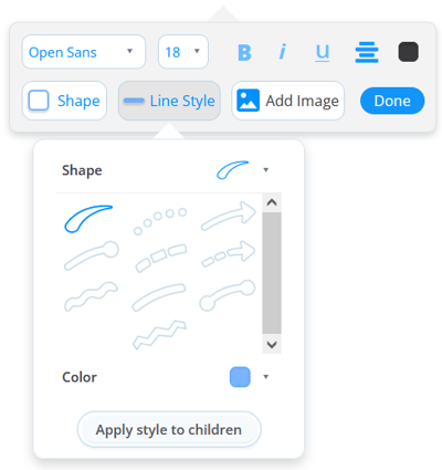 Click line button then line shape section.