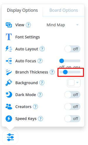 Adjust mind map branch thickness using the slider