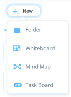 To add a new Ayoa task board or mind map, click new.