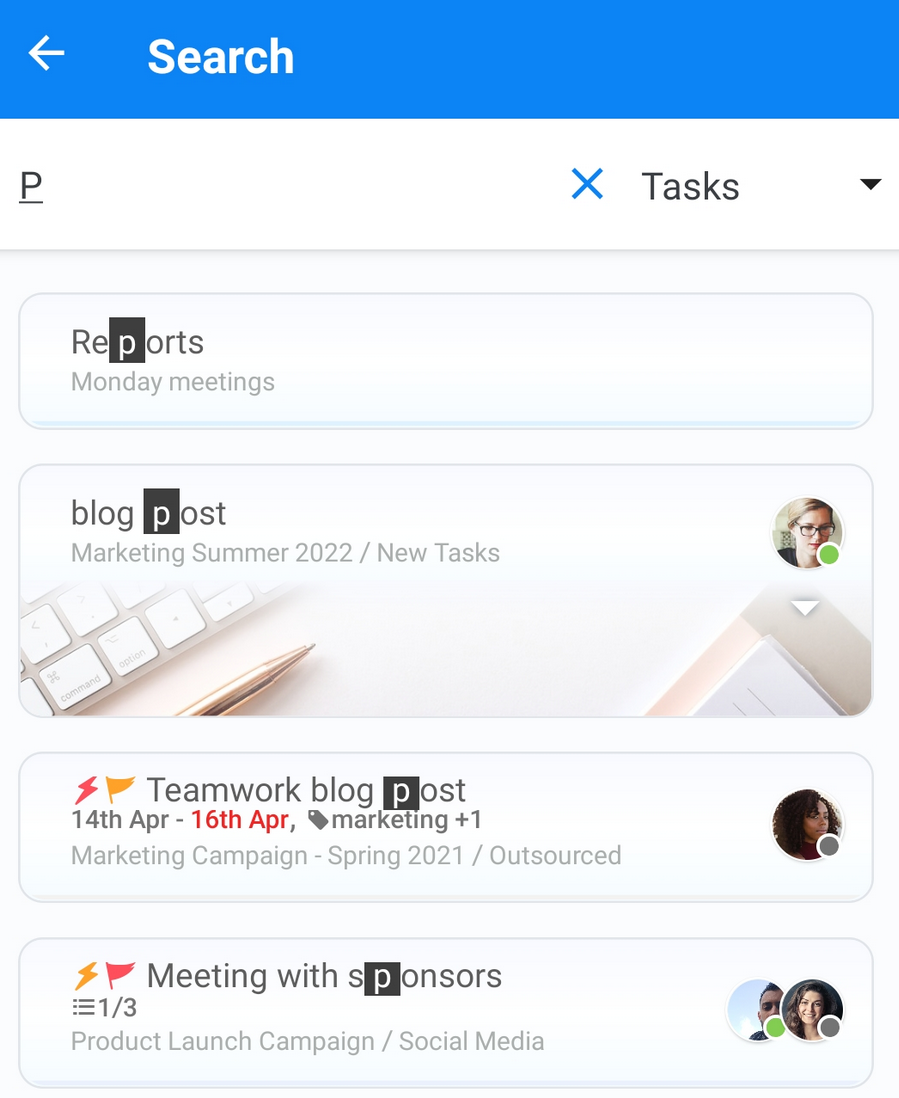 Find Task Searching for Tasks (iOS and Android)