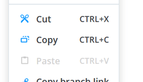 Cut and copy options in the context menu.