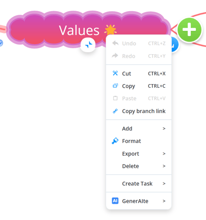 Right click on an Ayoa mind map branch