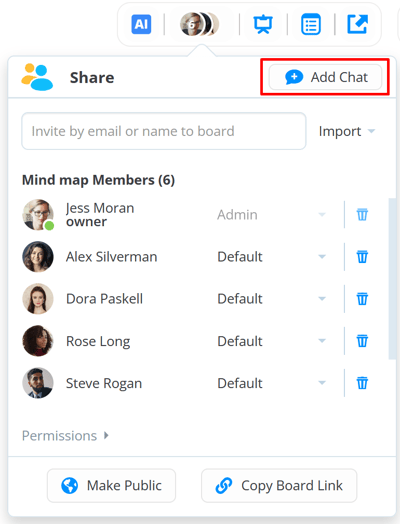 Share options with Open chat button.