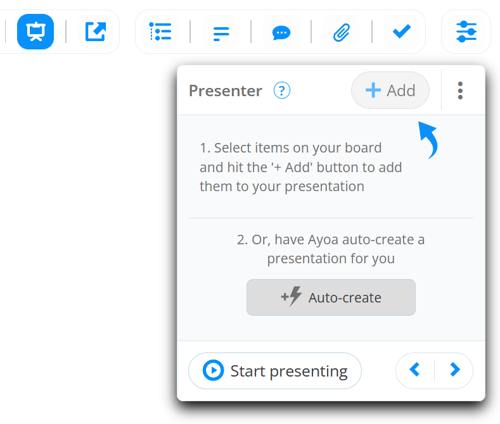 Options to create presentation.