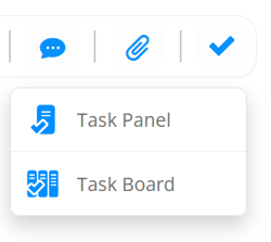 Task Panel and Task Board options when selecting Task icon