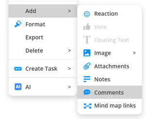 Comments selected in the context menu.
