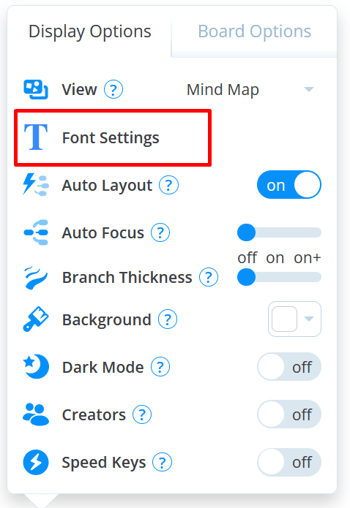 Font Settings option selecting in the Display Options tab.