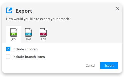 Export options for the chosen branch.