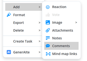 Comments selected in the context menu.