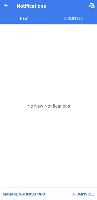 View of the empty Notification section.