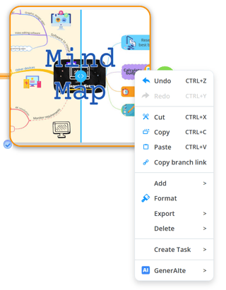Right click the mind maps central idea to open the context menu