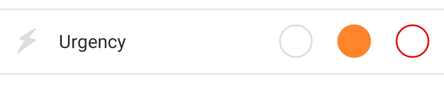 Selecting urgency level by clicking on the dedicated circle.