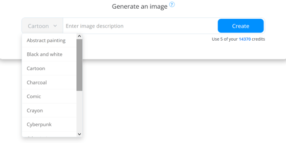Choose an image style and enter a description for the image you want AI to produce