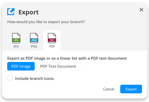 Export option with selected PDF.