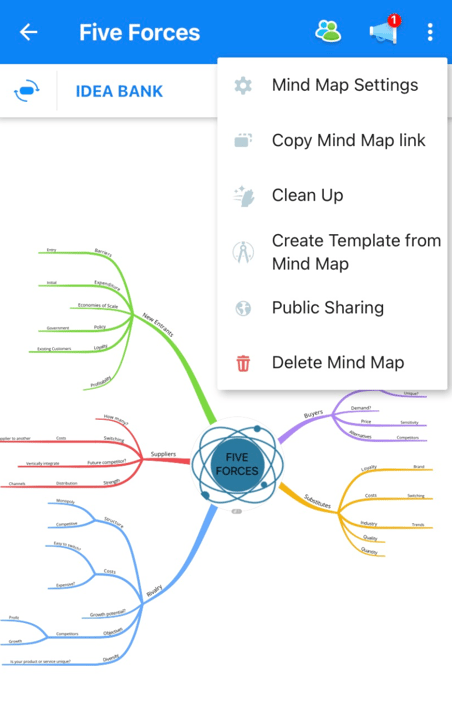 Open the mind map settings by tapping the three dots menu