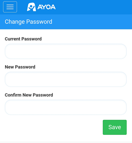 Section when the current and new password can be entered. 