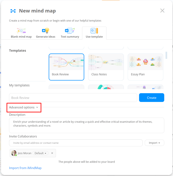 Select your desired template from the ones available and name it. Use the Advanced option to add another users and click Create.